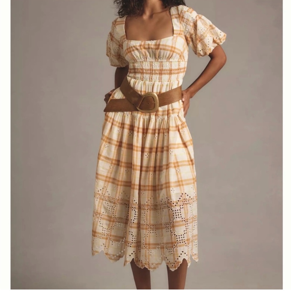 Anthropologie Puff-Sleeve Eyelet Midi Dress